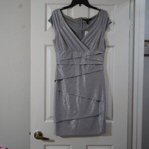 white house and black market silver ruffe dress size 10